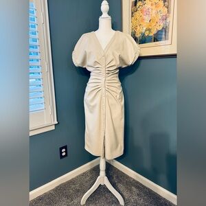 Steve Madden Vegan Leather Cream Ruched Midi Dress